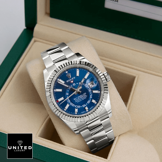 Rolex Sky-Dweller 326934-0003 Rolex Sky-Dweller Blue Dial Stainless Steel Fluted Bezel 326934-0003 Oyster Replica
