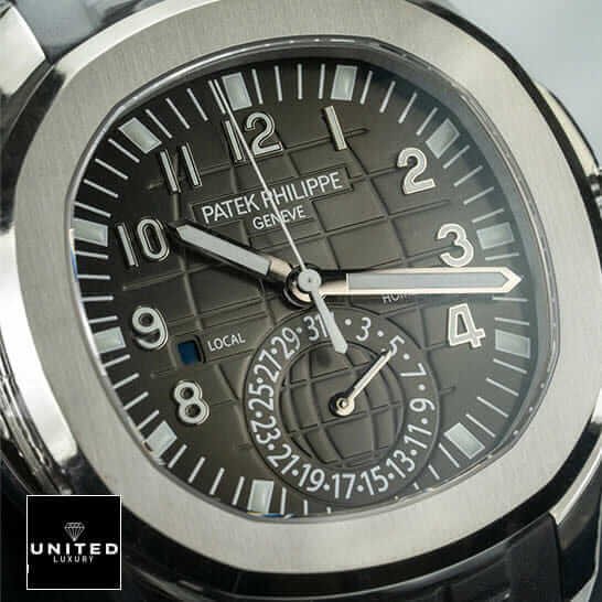 Patek Philippe Aquanaut Travel Time 5164A-001 Patek Philippe Geneve Black Dial Steel Bezel Replica close front view