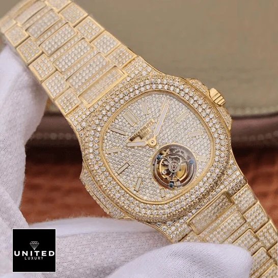 Patek Philippe Nautilus 5711/1A-018 Patek Philippe Tourbillion Diamond Dial Replica on the hand