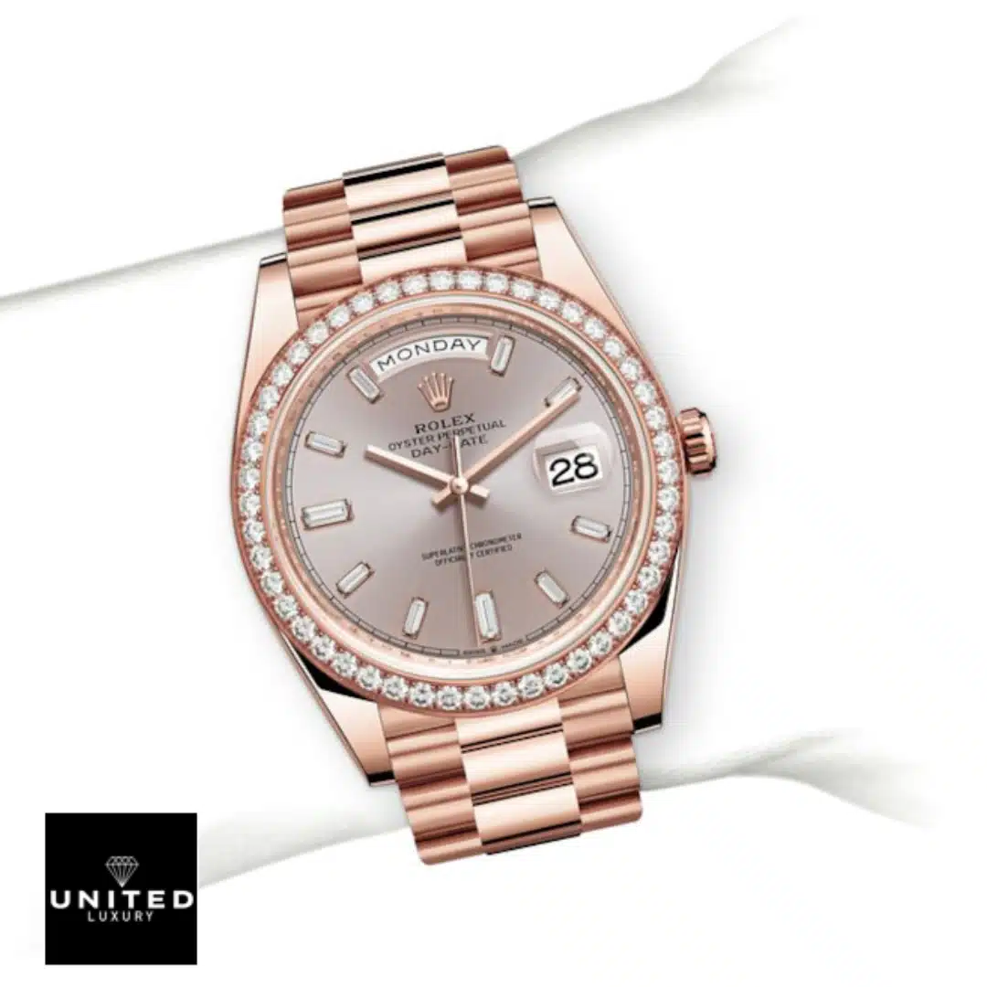 Rolex Day-Date 128345PDP Rolex Day-Date Rose Gold Diamond Dial 128345PDP Replica Gem-Set bezel