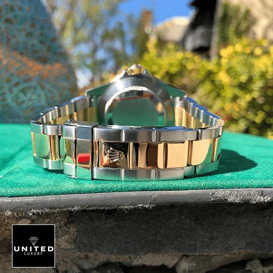 Rolex Submariner 16613 Two Tone Stainless Steel Bracelet Fold Clasp on the Rolex Logo Replica