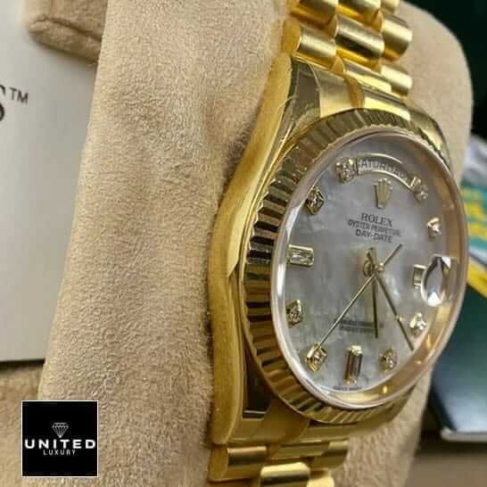 Rolex Day-Date 128238 Rolex Day Date 128238 Replica Yellow Gold Case Leftside