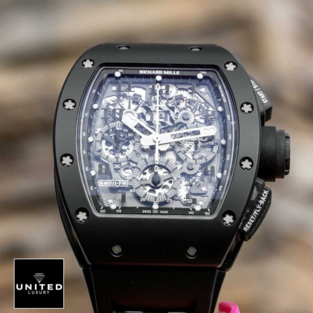 Richard Mille RM 011 Richard Mille White Dial Black Rubber Bracelet Replica front view