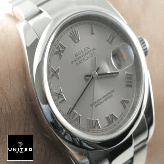 Rolex Datejust 116200 Rolex Datejust 36 Perpetual 116200 Silver Dial Replica on his arm