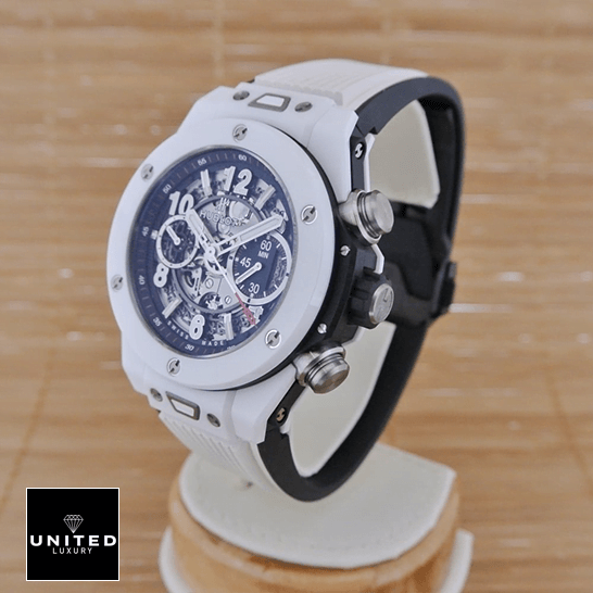 Hublot Big Bang Unico Hublot Big Bang White Rubber Bracelet Replica on the stand push button