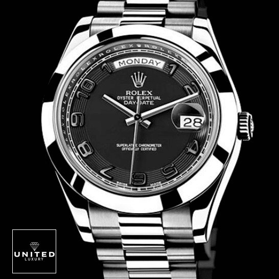 Rolex Day-Date 218206 Rolex Day Date II 218206 Stainless Steel Black Dial Replica Black Backround