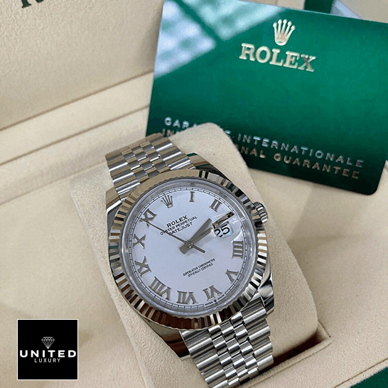 Rolex Datejust 126334 Rolex Datejust Roman 126334 White Dial Replica in the rolex box and warranty card next to