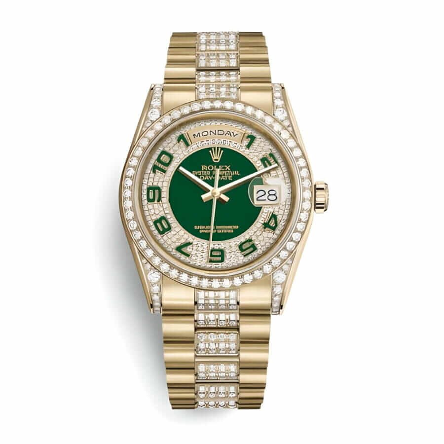 36f6b722115ed79103d4f6f49b8ad447466a6856 Rolex Day-Date 118348 “Iced Out” Deluxe Clone 1:1 - Image 1
