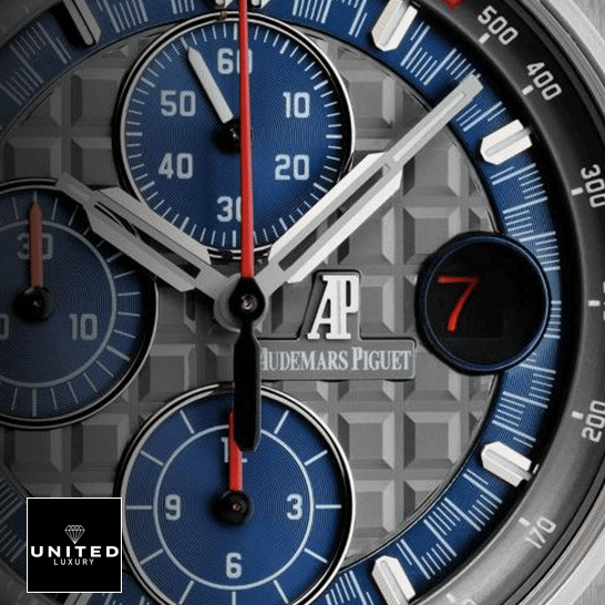 Audemars Piguet Royal Oak Offshore 26568PM.OO.A021CA.01 Audemars Pişguyet Grey Blue Dial Replica close analog view