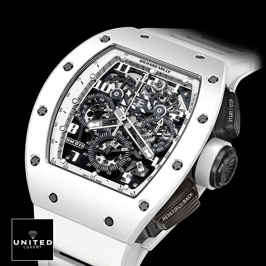 Richard Mille RM 011 Richard Mille RM011 White Bezel Rubber Bracelet Replica black background