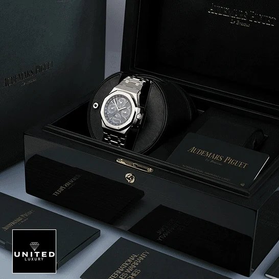 Audemars Piguet Royal Oak Blue Dial Replica in the box next to warranty card