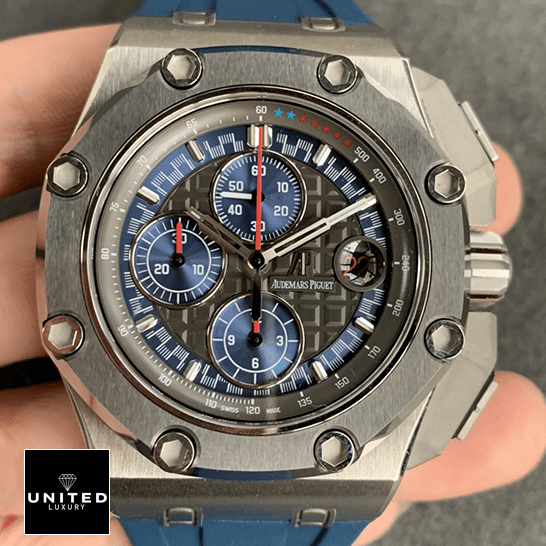 Audemars Piguet Royal Oak Offshore 26568PM.OO.A021CA.01 Audemars Piguet Royal Oak Black Dial Blue Rubber Bracelet Replica front view