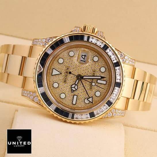 Rolex GMT-Master 116758SA Exclusive Clone Edition rolex gold diamond watch replica6 Rolex GMT-Master 116758SA Yellow Gold Oyster Bracelet Replica
