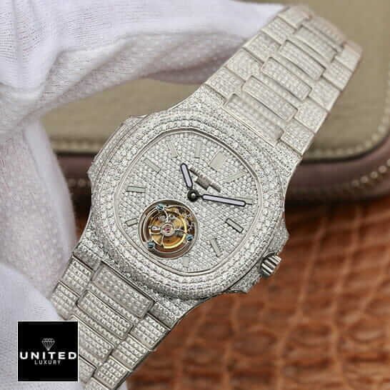 Patek Philippe Sky Moon Tourbillon 6002R Patek Philippe Tourbillion 6980 White Diamıond Iced Out Replica front view