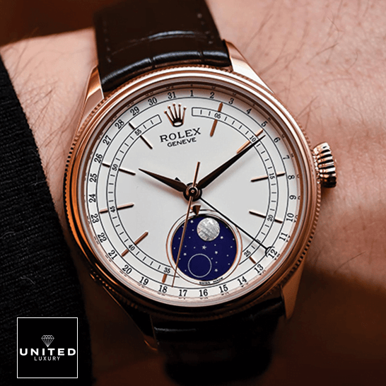 Rolex Cellini Moonphase 50535 Rolex Cellini 50535 Moonphase White Dial Replica on the man wrist