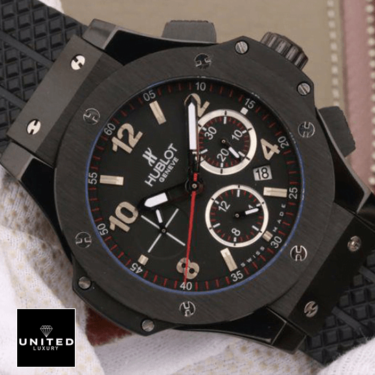 Hublot Big Bang 301.CX.130.RX Hublot Big Bang Black Dial Black Bezel Replica on the white glove hand