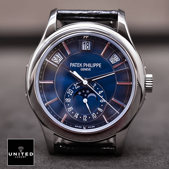 Patek Philippe Annual Calendar 5205G-013 Patek Philippe Complications 5205G_013 Bluıe Dial Moon Replica front view