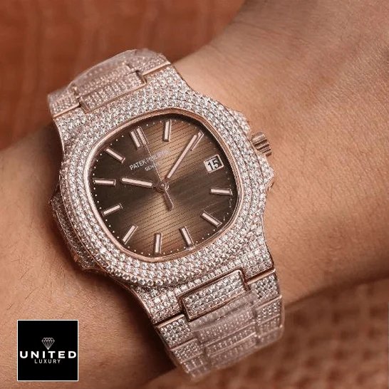 Patek Philippe Nautilus 5711 Patek Philippe Nautilus Jumbo Iced Out 5711-R8 Replica on the wrist