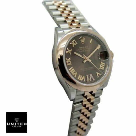 Rolex Datejust 278341RBR Chocolate Diamond Dial Authentic Clone 1:1 asdw 1 Rolex datejust everose roman replica side view and stainless steel bracelet