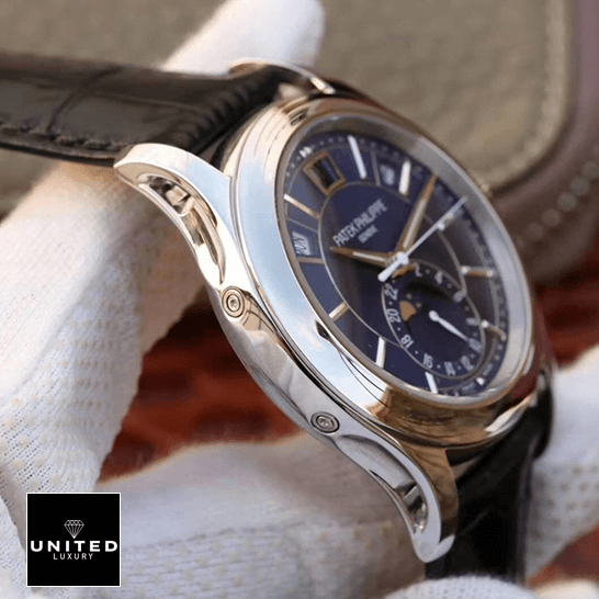 Patek Philippe Annual Calendar 5205G-013 Patek Philippe Complications Steel Case Black Leather Bracelet Replica on the hand