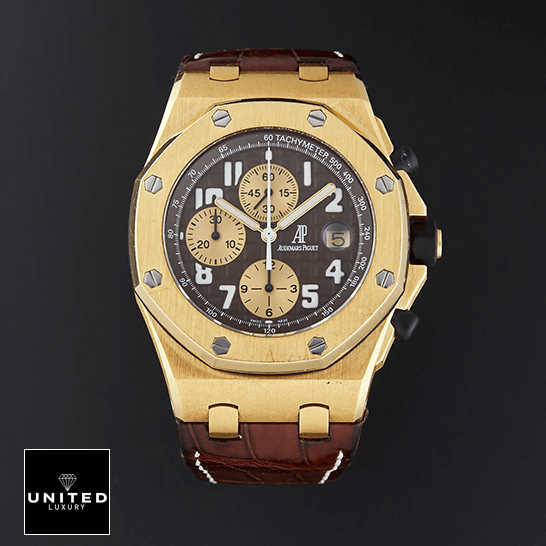 Audemars Piguet Royal Oak Offshore 26007BA.OO.D088CR.01 Audemars Piguet Royal Oak Brown Dial Gold Case Replica black background