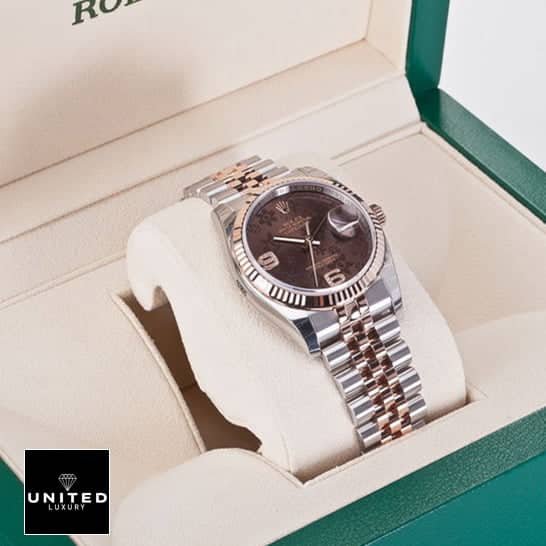 Rolex Datejust 116231-0105 Rolex Datejust 36 Chocolate Floral Dial 116231-0105 Jubilee Replica in the Green Rolex Box
