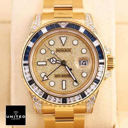 Rolex GMT-Master 116758SA Exclusive Clone Edition rolex gold diamond watch replica5 Rolex GMT-Master 116758SA yellow gold dial with stick and dot indices Replica