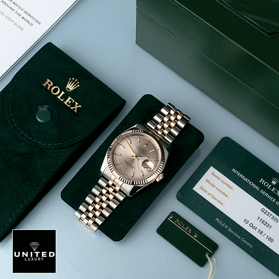 Rolex Datejust 126331-0010 Rolex Datejust Sundust 126331-0010 Two Tone Bracelet Replica and Rolex Service Card