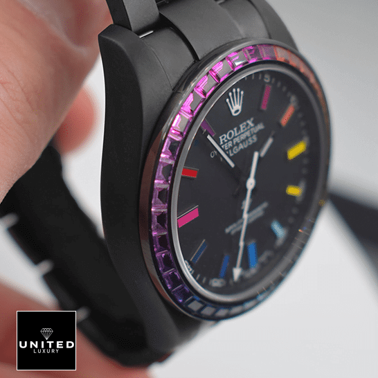 Rolex Milgauss 116400 Rainbow Black Case Gem-Set Bezel Replica
