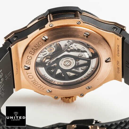 Hublot Big Bang Original 301.PB.131.RX Hublot Big Bang Gold Case Ceramic Black Rubber Bracelet Replica white background