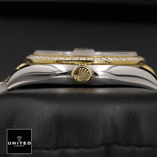 Rolex Datejust 116243 Rolex Datejust Mother Of Pear Diamond 116243 Replica crown & black background