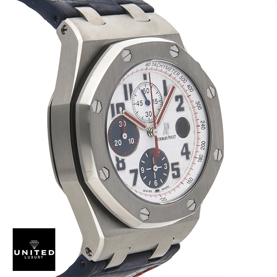 Audemars Piguet Royal Oak Offshore 26208ST.OO.D305CR.01 Ap Royal Oak 26208ST.OO_.D305CR.01 White Dial Replica left side view white background