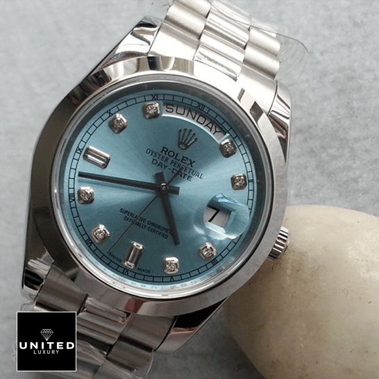 Rolex Day-Date 118206 Rolex Day-Date II 218206-0009 V6 Stainless Steel Ice Blue Dial Replica