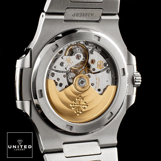 Patek Philippe Nautilus 5711/1A-014 Patek Philippe 5711_1A-014 Stainless Steel Case Replica black background upside view