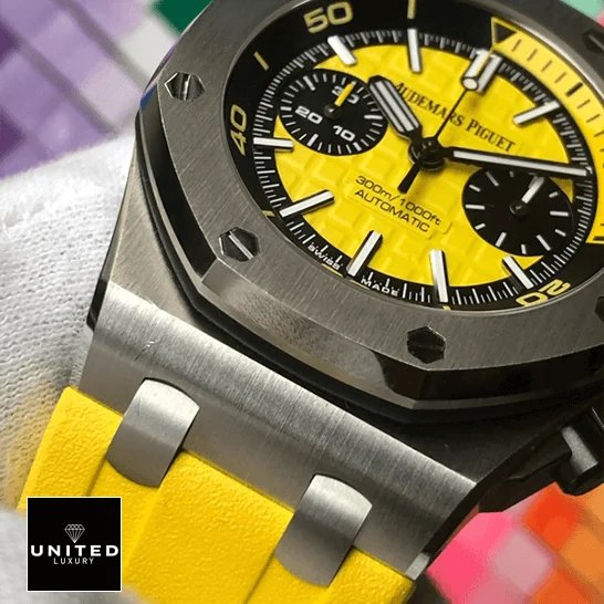 Audemars Piguet Royal Oak Offshore Diver 26703ST.OO.A051CA.01 First-Class Clone Audemars Piguet Royal Oak Yellow Dial Steel Bezel Replica on the hand