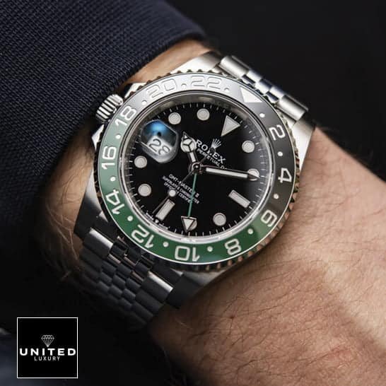 Rolex GMT-Master II 126720VTNR Sprite Premium Clone 1:1 rolex sprite jubile replica 1 Rolex Gmt-Master II Black Dial Replica above the wrist