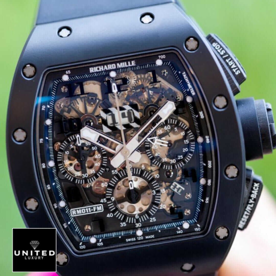 Richard Mille RM 011 Richard Mille RM011-FM Black Bezel Replica crown / push button