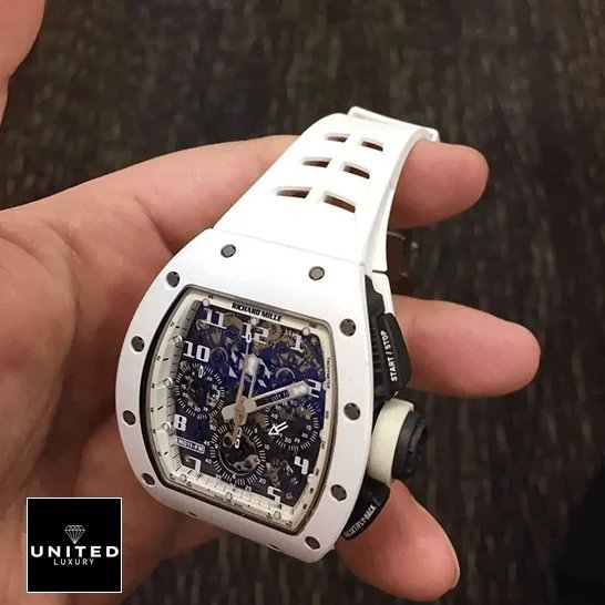 Richard Mille RM 011 Richard Mille RM011 FM White Rubber Bracelet Replica on the hand