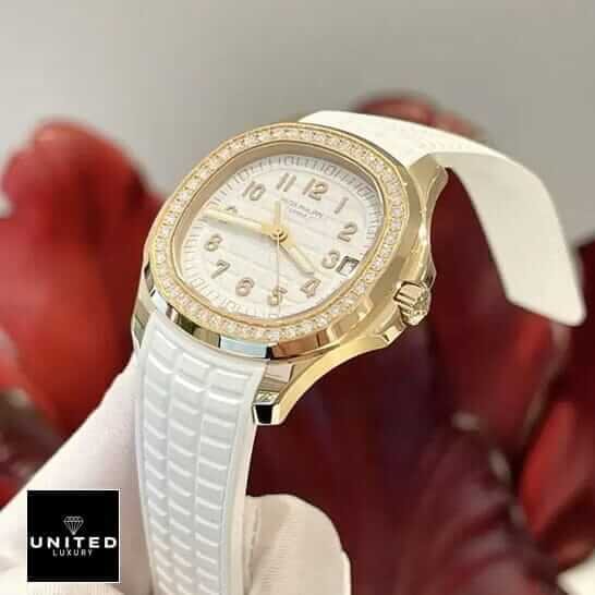 Patek Philippe Aquanaut Luce 5268/200R-012 Patek Philippe Aquanaut Luce Diamond Bezel Gold Case Replica red background