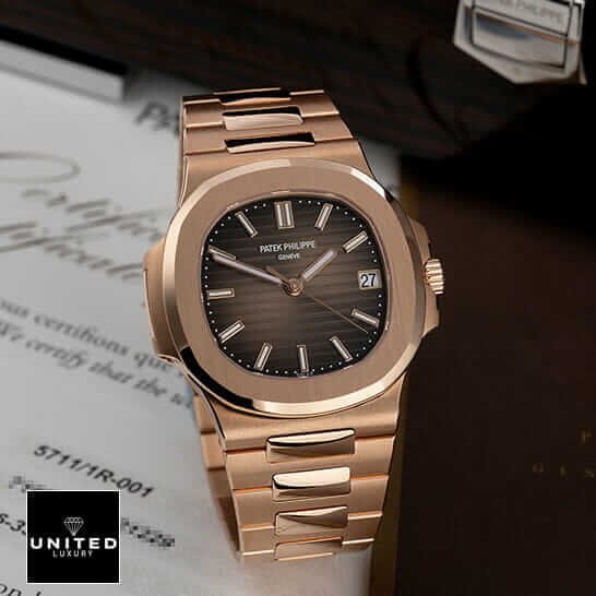 Patek Philippe Nautilus Chronograph 5980/1R-001 Patek Philippe Nautilus Black Dial Rose Gold Replica on the warrant card
