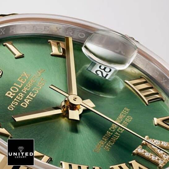 Rolex Datejust 278243-0016 Yellow Gold & Green Dial Replica esdc Rolex datejust green dial roman replica close analog view
