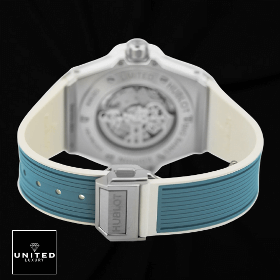 Hublot Big Bang One Click Chen Man 465.SE.6070.RW.CHM17 Replica hublot big bang one click chen man 465 SE 6070 RW CHM17 replica back Hublot Big Bang Blue Rubber Bracelet 465_SE_6070_RW_CHM17 Replica black background