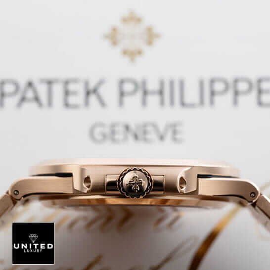 Patek Philippe Nautilus Chronograph 5980/1R-001 Patek Philippe Nautilus Rose Gold Case Replica crown on the patek logo