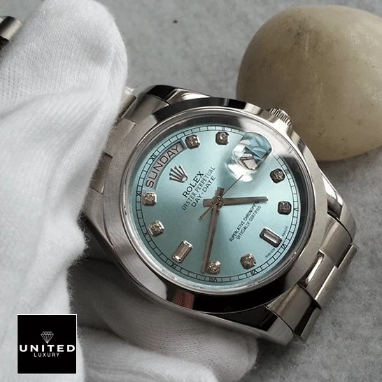 Rolex Day-Date 118206 Rolex Day-Date II 218206-0009 Ice Blue Dial Diamond Indices Replica