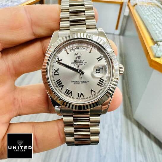 Rolex Day-Date II 218239 Rolex Day-Date II white 218239 replica in the jewellery shop