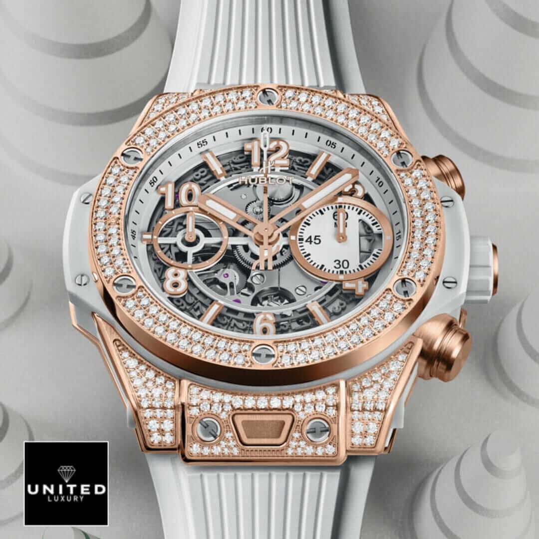 Hublot Big Bang Unico 441.OM.1180.RX HUblot White Diamond Bezel Rubber Bracelet Replica white background