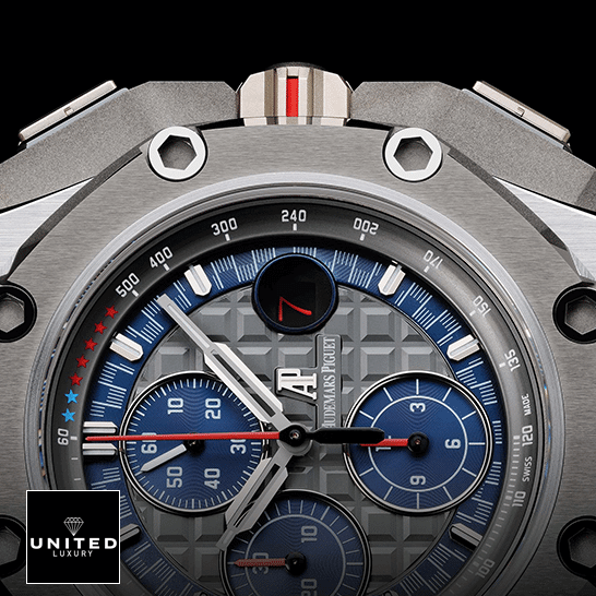 Audemars Piguet Royal Oak Offshore 26568PM.OO.A021CA.01 Audemars Piguetr Grey Blue Dial Carbon Case Replica red second hand