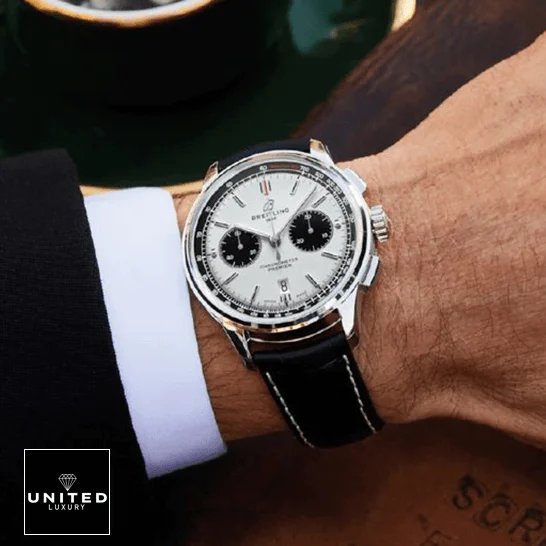 Breitling Premier Chronograph AB0118221G1P1 Breitling AB0118221G1P1 Black Leather Bracelet Replica on the man wrist