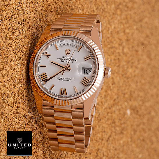 Rolex Day-Date 228235 Rolex Day-Date 228235 Roman White Dial Replica horizontal view