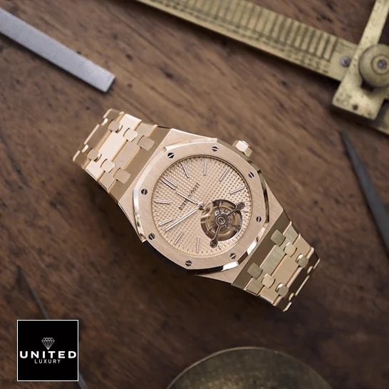 Ap Royal Oak Tourbillion Extra Plat Man Replica on the table